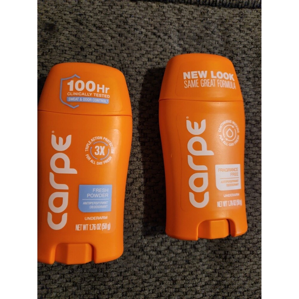 2 Carpe Fresh Powder Fragrance Free Antiperspirant Deodorant Stick 1.76 oz 100Hr